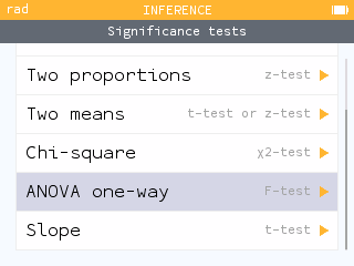 One-way ANOVA test in the inference application