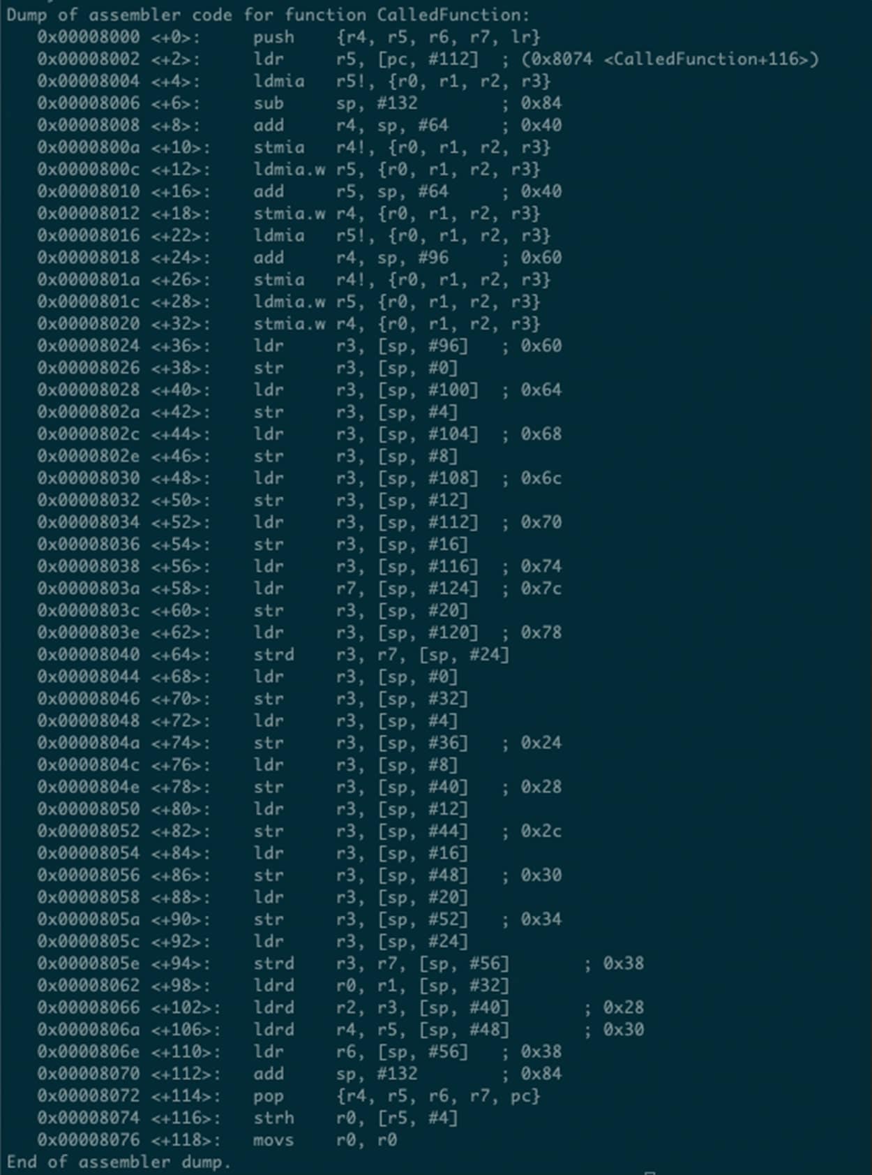 Code assembleur généré pour CalledFunction