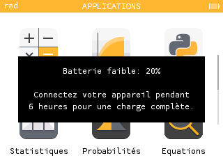 Message d'alerte quand vous passez sous les 20% de batterie