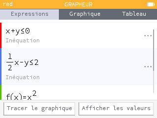 Je peux explorer les points d'intersection de mes inéquations dans le menu Rechercher