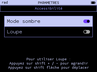 Calculatrice en mode sombre