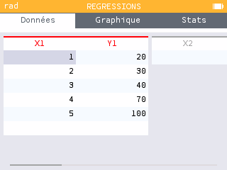Liste des résidus dans le menu Variable