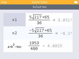 L'application Equations nous donne les racines exactes.