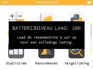 Een melding wanneer de rekenmachine onder de 20 procent zit