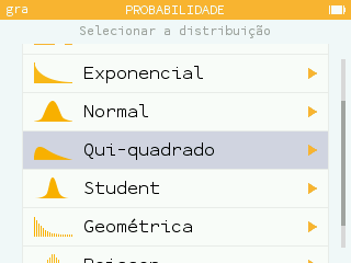 Os tipos de distribuição qui-quadrado, Student e geométrica estão disponíveis na aplicação Probabilidades