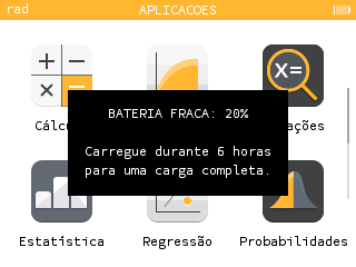 Mensagem de alerta quando a
calculadora tem menos de 20% de bateria
