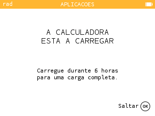 Mensagem de
informação para carregar a bateria mais de 6 horas