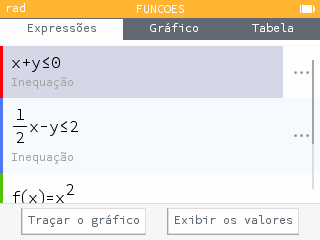 É possível encontrar pontos de
interseção das inequações no menu Encontrar