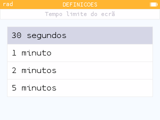 iDefna durante quanto tempo que
o ecrã fica ligado