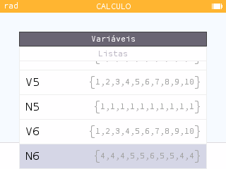 As 6 tabelas estão
disponíveis no menu Variáveis